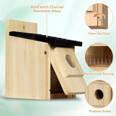 Bird House for Outside,Wooden Bluebird House,with Predator Guard Bird Nesting Box Wild Bird Watching, Finch Bluebird Cardinals Hanging Birdhouse Clearance Garden Country Cottage - Image 2