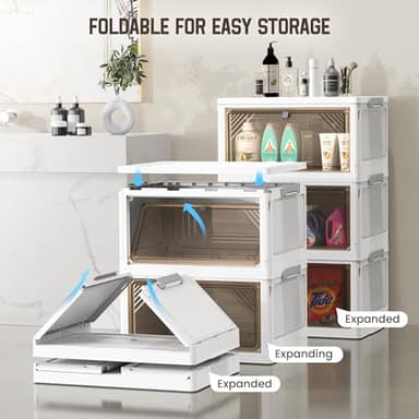 AHEONLAR 144 Quart 3 Tier Plastic Storage Bins with Lid - Foldable Stackable Storage Bins with Doors - Closet Organizers and Storage - Plastic Drawer Storage for Bedroom StudToy Room Office(48QT×3) - Image 5