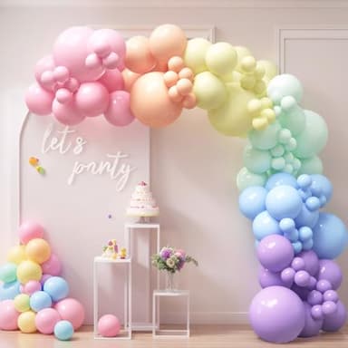 HOUSE OF PARTY 140PCS Pastel Rainbow Balloon Arch Garland Kit - Balloon Arch Kit-Birthday Balloons, Globos para Decoracion de Fiestas | Ideal for valentines day Baby Shower Party Decorations - Image 1