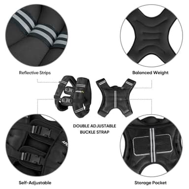APEXUP Weighted Vest with 5lbs/10lbs/15lbs/20lbs/25lbs/30lbs Weights and Reflective Stripe, Weight Vest Men Women for Workout, Strength Training, Running (Black, 25lbs) - Image 4