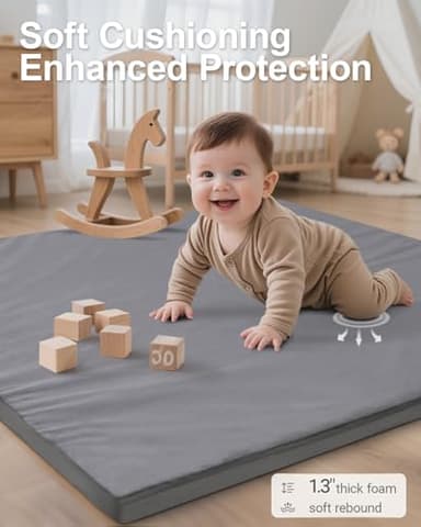 Baby Play Mat for Floor,1.3"Thick Padded Foam 50x50 playpen mat,Soft Velvet&Non-Slip Leather,Removable&Washable Cover,Nursery Rug for Baby Crawling,Toddlers,Infants,kids,Yoga,Tatami,Grey - Image 3