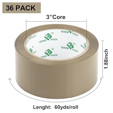 BOMEI PACK 36Rolls Brown Packing Tape with Dispenser, Brown Tape Refill Rolls for Packaging, Shipping and Moving, 2.6Mil 1.88 Inch x 60 Yard - Image 2