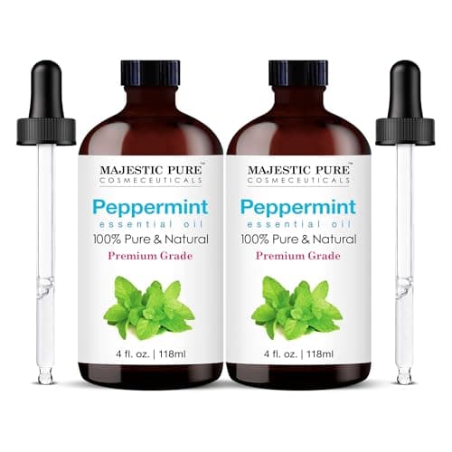 Majestic Pure Peppermint Essential Oil with Glass Dropper - 4 Fl Oz Pack of 2-100% Pure and Natural Peppermint Oil - Premium Grade Essential Oils for Diffuser, Aromatherapy, Soap and Candle Making - Image 1