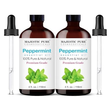 Majestic Pure Peppermint Essential Oil with Glass Dropper - 4 Fl Oz Pack of 2-100% Pure and Natural Peppermint Oil - Premium Grade Essential Oils for Diffuser, Aromatherapy, Soap and Candle Making - Image 1