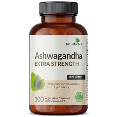 Futurebiotics Ashwagandha Extra Strength Stress & Mood Support with BioPerine - Non GMO Formula, 100 Vegetarian Capsules - Image 5