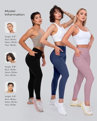 CHRLEISURE Leggings with Pockets for Women, High Waisted Tummy Control Workout Yoga Pants(5 Packs, 2Black,Gray,Navy, Pink, M) - Image 6