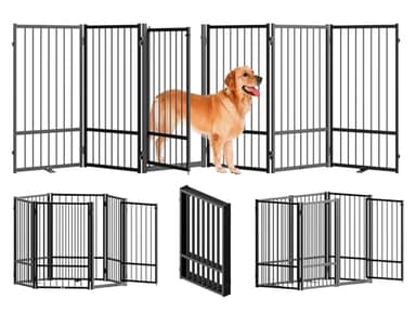 SNUOWU Full Metal Freestanding Dog Gate with Door, 32''Height Foldable Pet Dog Fence for Indoor & Outdoor, 6 Panels Extra Wide Free Standing TallDog Gates for Doorways,House,Stairs,Porch,Deck,Yard - Image 1