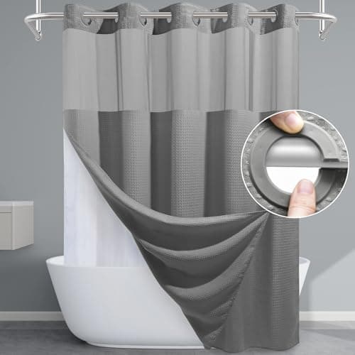 EUTXL Grey Shower Curtain and Liner Set - 230GSM Waffle Weave Textured Heavy Duty,Hotel Luxury Weighted Bath Curtain,71W x 74H - Image 1
