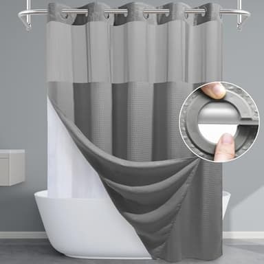 EUTXL Grey Shower Curtain and Liner Set - 230GSM Waffle Weave Textured Heavy Duty,Hotel Luxury Weighted Bath Curtain,71W x 74H - Image 1
