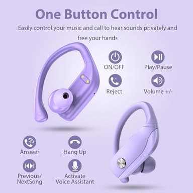 bmanl Wireless Earbuds Bluetooth Headphones 48hrs Play Back Sport Earphones with LED Display Over-Ear Buds with Earhooks Built-in Mic Headset for Workout Purple - Image 4