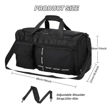 MAXTOP Large Gym Bag for Men Women with Shoe Compartment Wet Dry Separation Black Carry on Duffle Bag for Travel Sports Yoga Fitness Weekend Outdoor Activities - Image 6