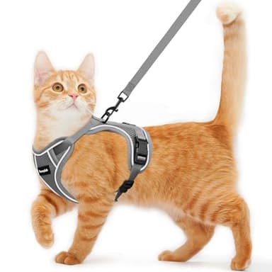 Cat Harness and Leash for Walking Escape Proof Soft Adjustable Cat Leash Breathable Comfortable Vest Easy to Wear Kitten Harness for Outdoor Travel Grey XS - Image 1