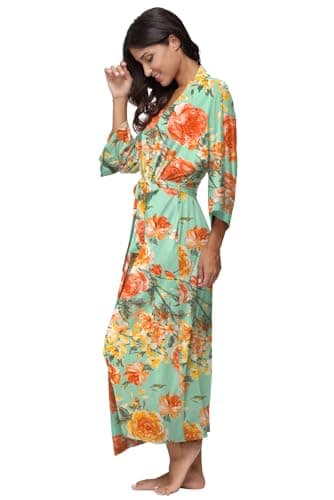 Women's Floral Long Robes Modal Long Kimono Robes Full Length Dressing Gown Soft Sleepwear - Image 4