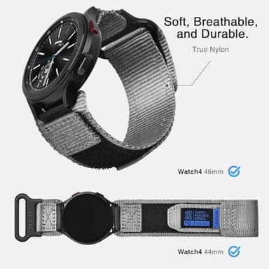 Nereides Band Compatible with Samsung Galaxy Watch 7 6 5 4 40mm 44mm/Watch 6 4 Classic 43/47mm 42/46mm, Galaxy Watch 5 Pro 45mm/Active 2 Band, 20mm Nylon Adjustable Sports Strap for Men Women(Grey,L) - Image 2