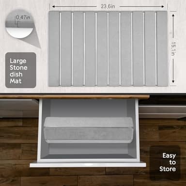 Large Stone Dish Drying Mats for Kitchen Counter, 24"(L)×16"(W) Collapsible Quick Dry Dish Drying Mat, Eco-Friendly Absorbent Diatomaceous Earth Mat for Dishes Bottles Cups, Match Any Countertop - Image 5