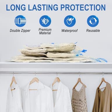 Fygrip 16 Pack Vacuum Storage Bags with Hand Pump, 4 Jumbo + 4 Large + 4 Medium + 4 Small Plastic Packaging Bags, 80% Space Saver Vacuum Seal Bags for Clothing, Travel Lugggage, Blankets, Comforters - Image 3