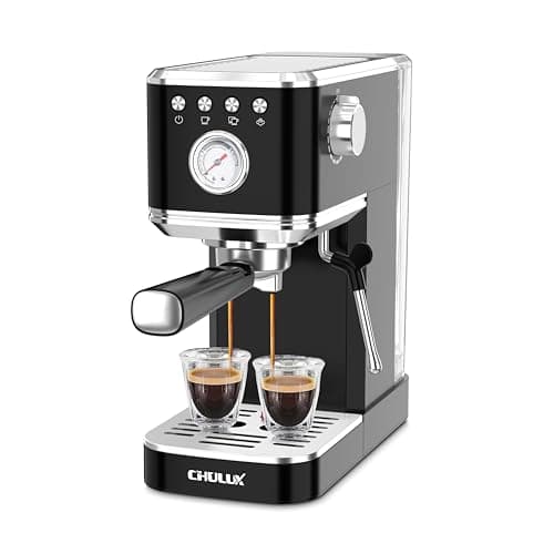 CHULUX Slim Espresso Machine with Milk Frother Steam Wand, 20 Bar Professional Italian Pump Semi Automatic Espresso Coffee Machine for Home Cappuccino & Latte Maker, Black - Image 1