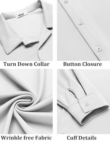 COOFANDY Men's Long Sleeve Button Down Wrinkle Free Dress Shirt Business Casual Untucked Stretch Muscle Fit Shirts White - Image 5