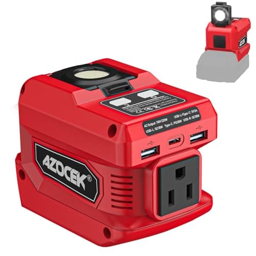 220W Azocek Power Inverter Compatible with Milwaukee 18V Battery, DC 18V to AC 110V Portable Power Station with 1 AC Outlet, 2 USB Ports & 1 Type-C Fast Charging, 400LM LED Work Light - Image 1
