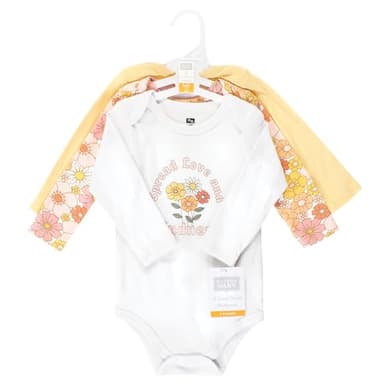 Hudson Baby Unisex Baby Cotton Long-Sleeve Bodysuits, Peace Love Flowers, Newborn - Image 2