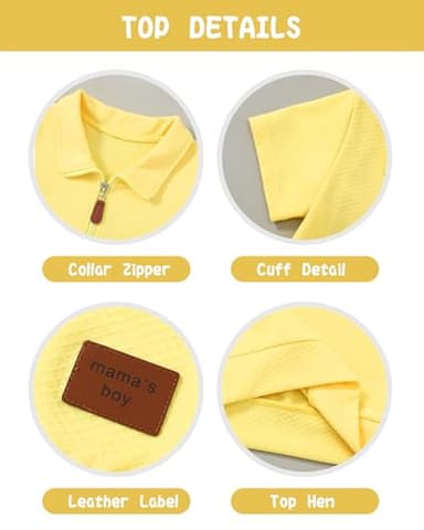 ZOEREA Toddler Baby Boy Clothes Summer Outfits Short Sleeve Solid Elastic Sweatshirt and Shorts 2 Piece Sweatsuit Set Yellow 4-5T - Image 3
