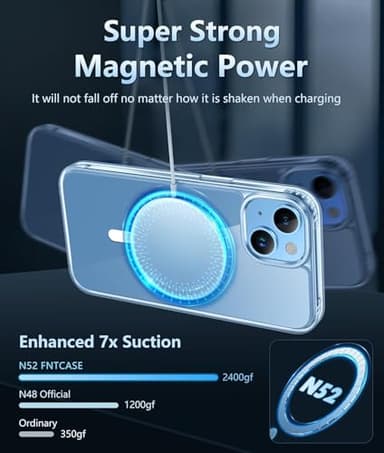 FNTCASE for iPhone 13 Phone Case: Clear Phone Case Magnetic Military Grade Drop Protection Anti Yellowing Cell Phone Cover - Rugged Shockproof Protective Bumper (A-Clear) - Image 4
