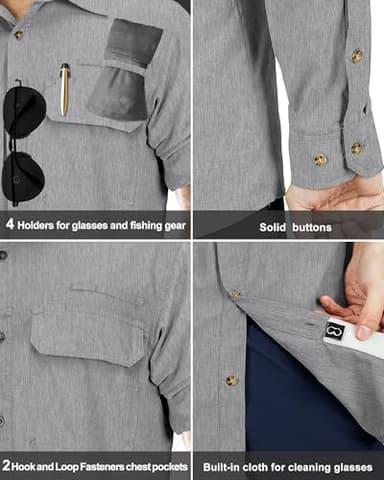 33,000ft Men's Long Sleeve Sun Protection Shirt UPF 50+ UV Quick Dry Cooling Fishing Shirts for Travel Safari Camping Hiking Grey Heather - Image 5