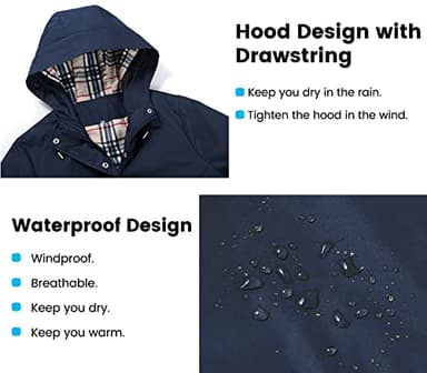 Adiwiid Rain Coat for women waterproof with Hood Lightweight Long Rain Jacket Outdoor Trench Windbreaker (XL, Blue) - Image 5
