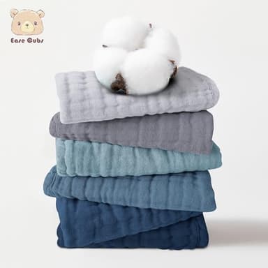 Ease Cubs 12 Pack Muslin Washcloths for Baby - 100% Cotton Baby Wash Cloths for or Baby Face Body Comfy and Soft for Newborn Infants Kids Girls and Boys - 12"x12" - Slate, Grey and Navy Series - Image 2