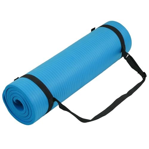 Fitvids All Purpose 1/2-Inch Extra Thick High Density Anti-Tear Exercise Yoga Mat with Carrying Strap, Blue - Image 1