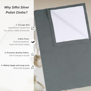 SIFFOI 2 Pack X-Large 14''x11'' Silver Jewelry Polishing Cloths, Premium Silverware Cleaning Cloth for 925 Silver, Gold, Double Layer Polishing Puff Cloths Grey - Image 6