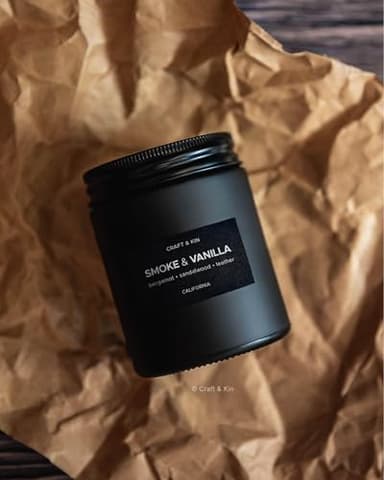 Craft & Kin Premium Smoke & Vanilla Candle | Black Fall Scented Candles for Men | Long Lasting with 45 Hour Burn Time, 7.6oz | Made with Soy | Aromatherapy at Home | Gifts for Men - Image 7