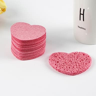 60-Count Compressed Facial Sponges With Container, Heart Shape Face Sponge, 100% Natural Pads for Cleansing, Massage, Pore Exfoliating Mask, Makeup Removal (Pink) - Image 9