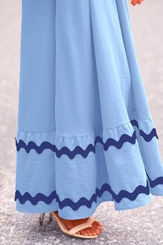 PRETTYGARDEN Women's 2025 Summer Flowy Maxi Dress Casual Sleeveless Spaghetti Strap Ruffle Beach Long Dresses (Light Blue,Medium) - Image 8