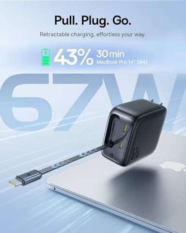 Baseus Enercore CJ11 Retractable USB C Charger, 67W 3 in 1 Fast Charging Block with Foldable Plug, PD/PPS for Galaxy S25/iPhone 17/16/15 Series/MacBook Air/Airpods 4 - Image 3