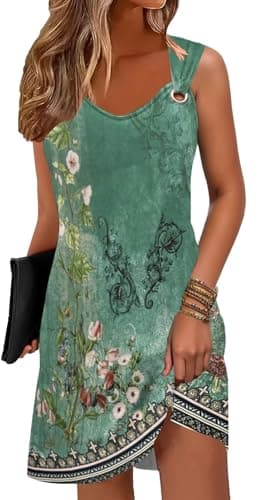 ETCYY Summer Dresses for Women 2025 Vacation Beach Cover Ups Swimsuit Sleeveless Sundresses Casual Loose Tank Sun Dresses,Flower Green,Large - Image 1