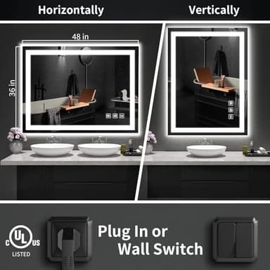 SHUAFA LED Mirror for Bathroom, 48x36 Inch Backlit + Front Lighted Bathroom Vanity Mirror with Lights for Wall, Double Light Strips, 3 Colors, Shatter-Proof, Anti-Fog and Brightness Memory - Image 2