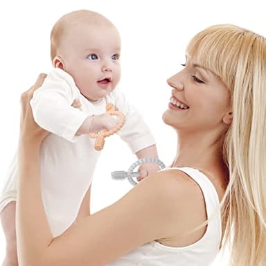 Baby Teething Toys with Easy-Hold Handle, Silicone Infant Toothbrush, Textured On Both Sides Helps Massage, Soothe Sore Gums, Teething Toys for Babies 0-6 Months, 6-12 Months Peach Powder & Gray - Image 7