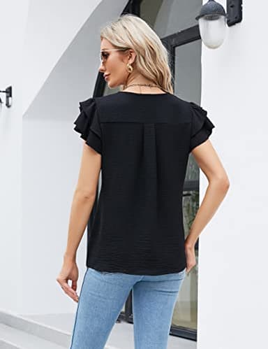 Blooming Jelly Womens Dressy Casual Shirts Short Sleeve V Neck Work Blouse Business Casual Summer Tops 2025(X-Large, Black) - Image 3