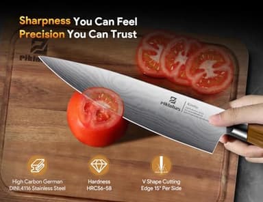 Kitchen Knife Sets With Block, Piklohas 15 Pieces Knife Sets With Magnetic Detachable Knife Holder, High Carbon Steel Damascus Pattern Chef Knife Set With Steak Knives, Ideal For House Warming Gift - Image 4