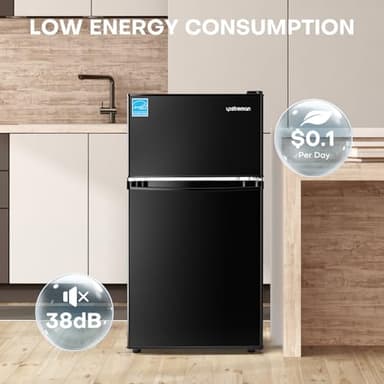 Upstreman 3.1 Cu.Ft Mini Fridge with Freezer, Double Door Small Fridge, Dorm Essentials, Adjustable Thermostat, Energy Saving, Mini Refrigerator for Office, Dorm, Bedroom, Black - Image 5