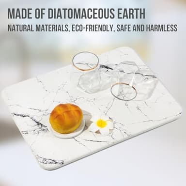 KARRAHOME Stone Dish Drying Mat for Kitchen Counter,Instant Dry Diatomaceous Earth Mat Dishes, Stone Dish Fast Drying Mat Board White Marble 15.8 x 11.8 inch - Image 8