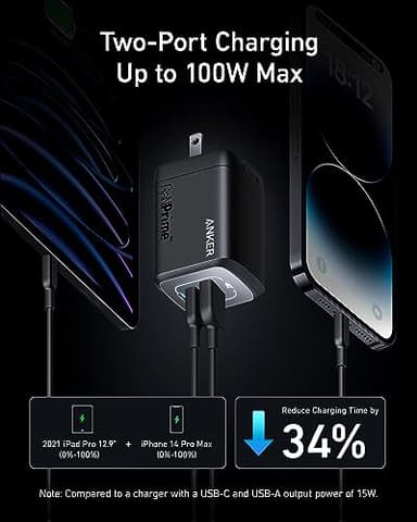 Anker Prime 100W USB C GaN Charger, 3-Port Compact Fast PPS Charger, for MacBook Pro/Air, Pixelbook, iPad, iPhone 16/Pro, Galaxy S23/S22, Note20, Pixel, Apple Watch, and More - Image 3
