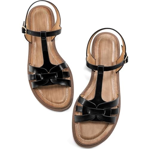 FUDYNMALC Women's Flat Sandals Dressy: Summer Gladiator Dress Sandals 2025 Comfortable Slip On Walking Beach Shoes Slingback, Black, Size 8.5 - Image 1