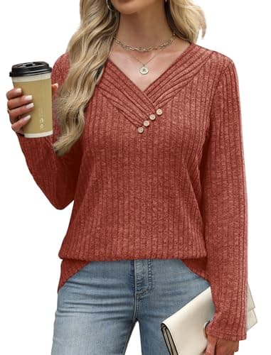 Womens Sweaters Fall Outfits 2025 Fashion Must Haves Clothes Long Sleeve Shirts Casual Winter Thanksgiving School Teachers Caramel L - Image 3