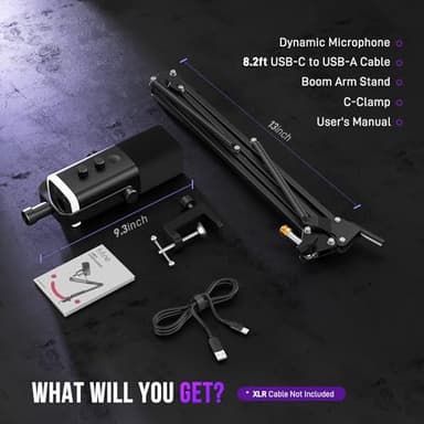 FIFINE XLR/USB Gaming Microphone Set, Dynamic PC Mic for Streaming Podcasting, Computer RGB Mic Kit with Boom Arm Stand, Mute Button, Headphones Jack, for Recording Vocal Voice-Over-AmpliGame AM8T - Image 9