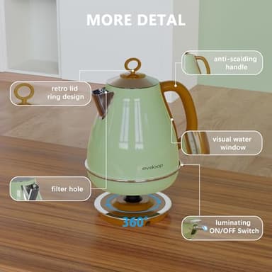 Evoloop 1.7L Electric Kettles, BPA Free Tea Kettle, Hot Water Boiler Heater, Stainless Steel Teapot, Auto Shut-Off & Boil-Dry Protection, 120V/1500W - Image 5