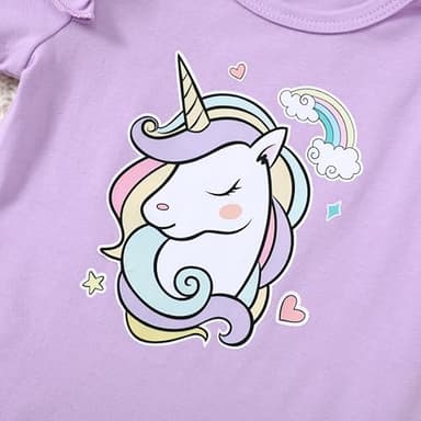 DISAUR Toddler Cute Baby Girl Clothes Short Sleeve Outfits Purple Adorable Pony Ruffle White Romper Pants For First Birthday Party 12 Months 18 Months - Image 2