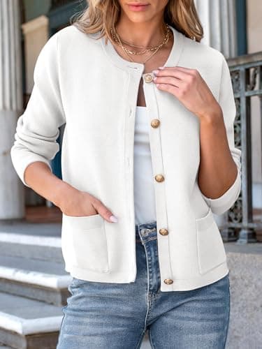 ANRABESS Women Striped Cardigan Sweaters Button Down Cropped Knit Lady Jackets Coat 2025 Fall Outfits Trendy Clothes White Small - Image 3