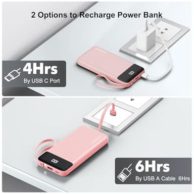 penaover Portable Charger 10000mAh Power Bank with Built-in Cable, 5 Output 2 Input Travel Essential External Battery Pack with LED Display Compatible with iPhone 16/15 Samsung S22 Android,etc - Image 3